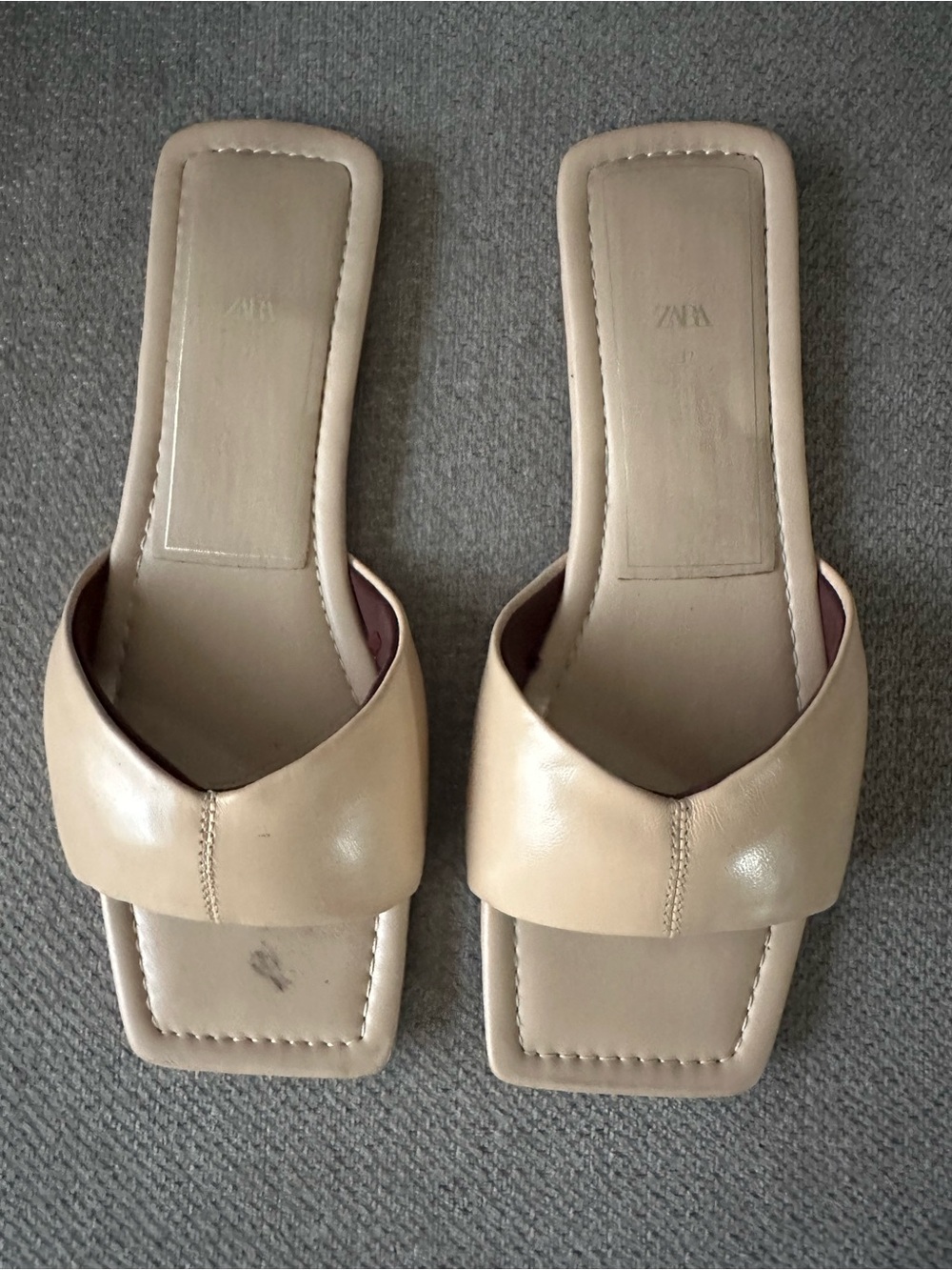 Zara Beige Square-Toe Slide Mules